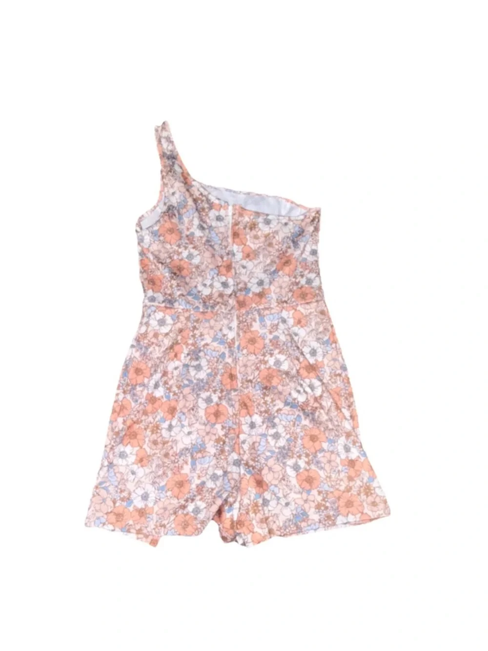 Altar’d Stare One-Shoulder Floral Romper in Peach and White - Picture 6 of 6